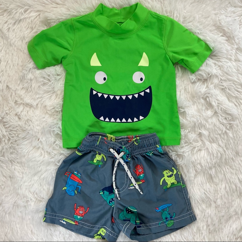 Baby Boy’s Rashguard Top and Swim Trunks Set